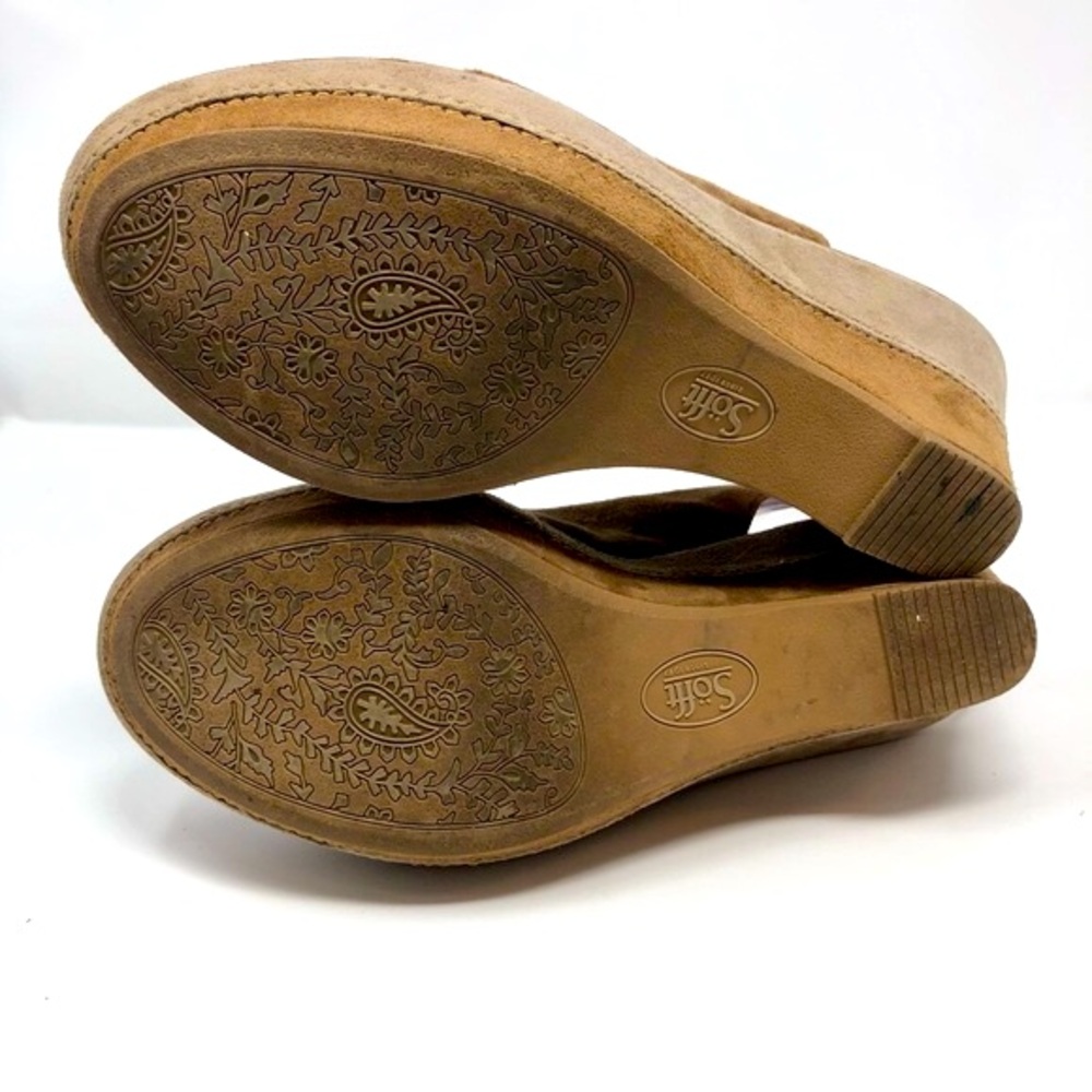 Sofft Tan Brown Leather Wedge Platform 3” Heel Sandals Open Toe Slingback Suede - Picture 8 of 12